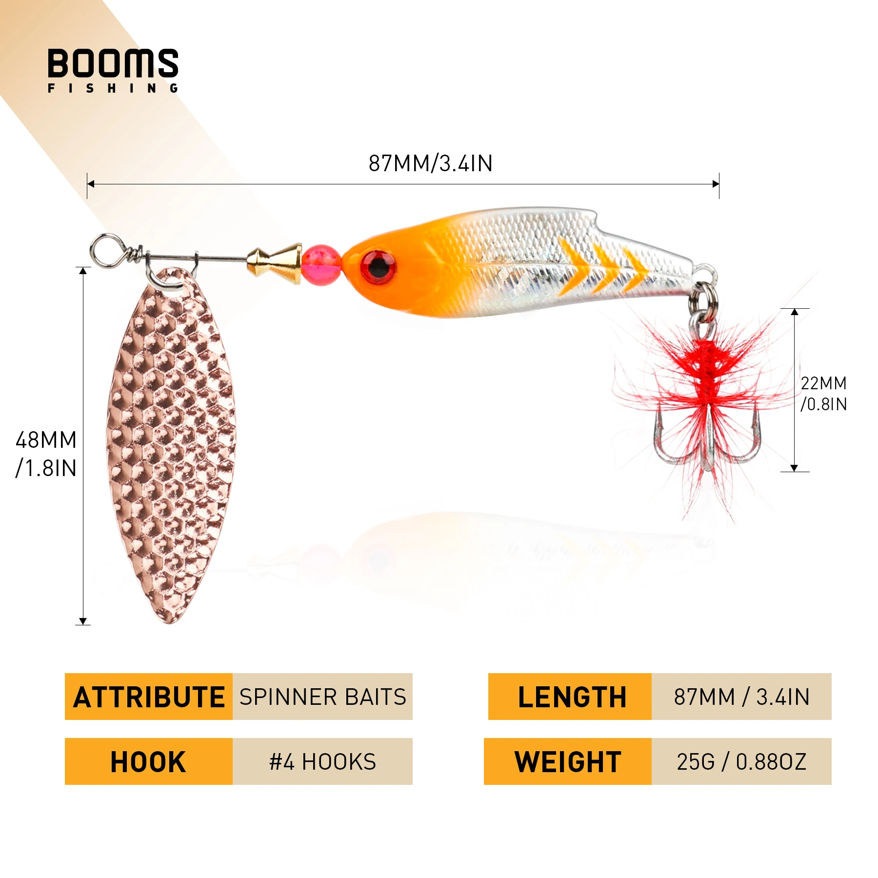 Booms Fishing SP2 3pcs Metal Fishing Lure 25g JIG Hard Artificial Bait Wobbler Feather Sequins Spinner Treble Fish Hook Tackle