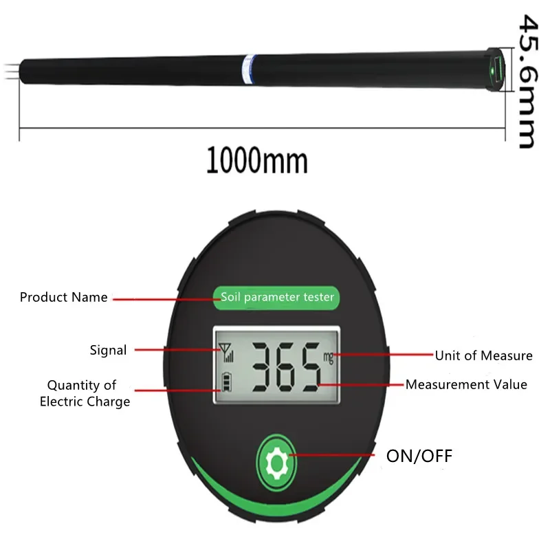 1 METER INSTANT READING SOIL MOISTURE PH ELECTRICAL CONDUCTIVITY SOIL PARAMETER TESTER