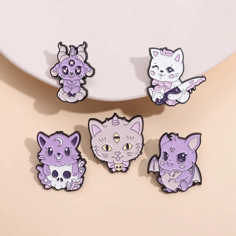 

Enamel Pins Custom Skeleton Cat Bat Satan Brooches Lapel Badges Punk Gothic Animal Jewelry Gift for Friends Cute But Creepy