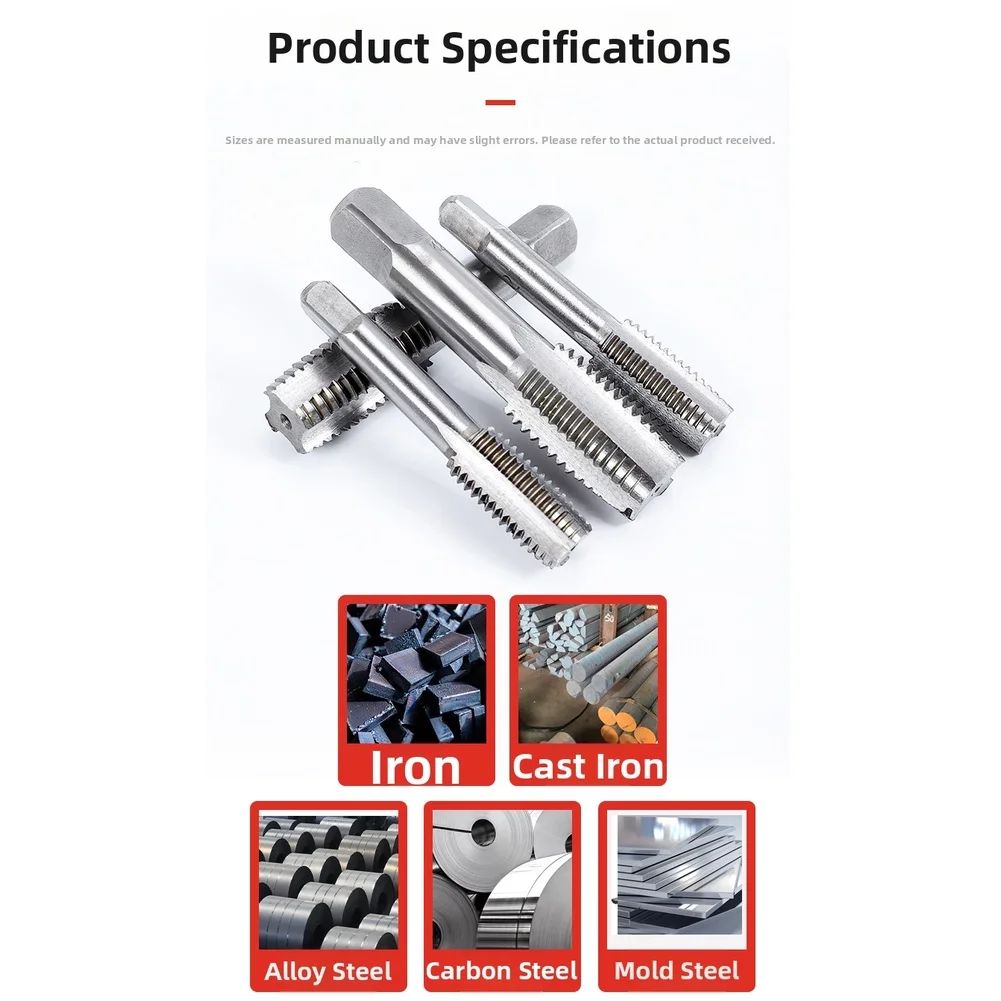 For Manual Operations Metric Hand Taps Hand Tool Set Fine Thread Taps High Hardness Alloy Precision Ground Threads