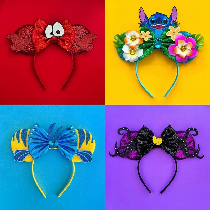 Diademas con orejas de La Sirenita de Disney para adultos, cintas para el pelo, diademas con volantes, lazos para mujer, accesorios para el cabello, regalos para niñas