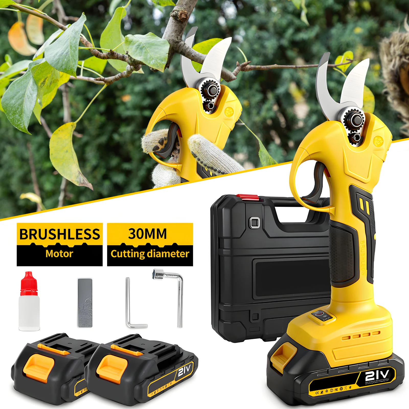 Sécateur électrique sans fil 2 vitesses 30 mm, outil de jardinage pour arbres fruitiers et bonsaïs, compatible avec les batteries Makita
