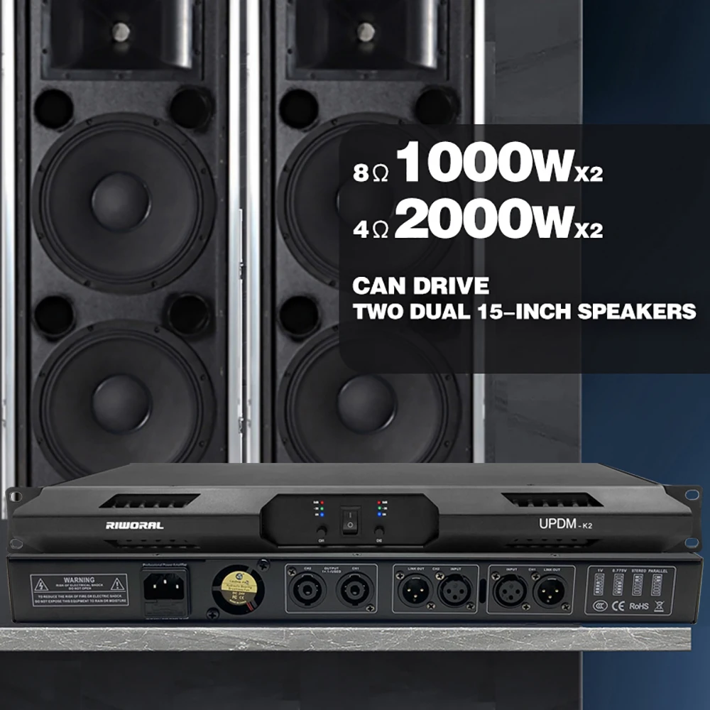 Power Amplifier Speakers Class D Digital High Power 2 Channel 1U Metal Body Output Adjust 1000W 8Ω 1200W 4Ω 1600W 2.5Ω 1V 0.775V