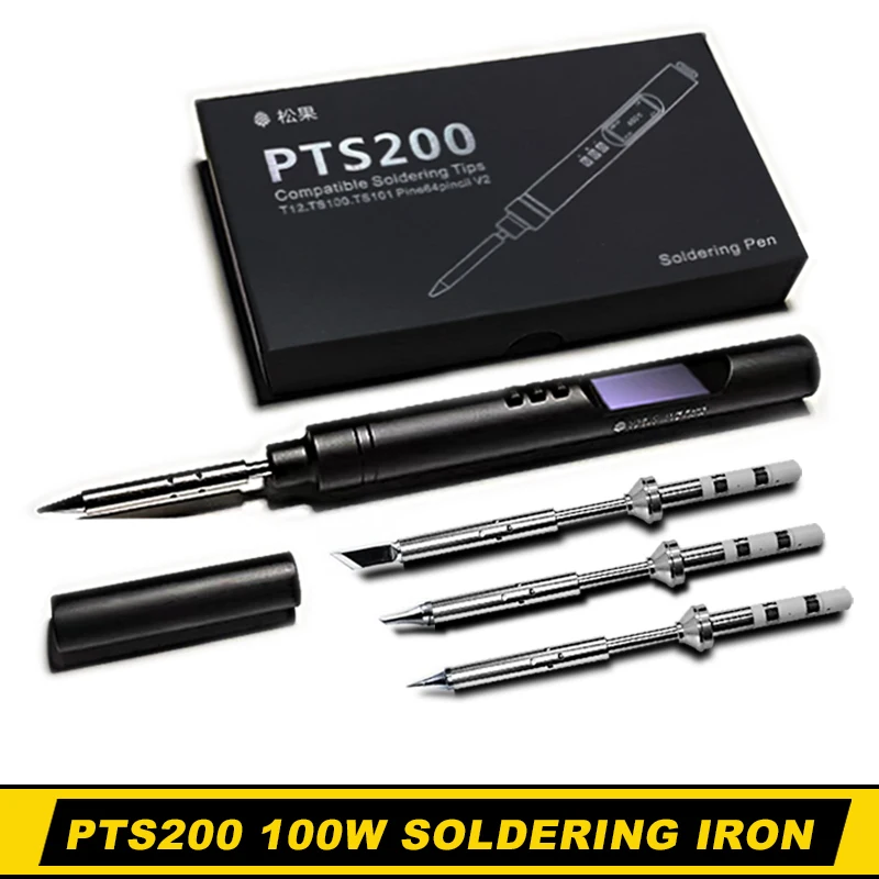 Pts200 ferro de solda elétrico inteligente 100w mini portátil estação de solda de aquecimento rápido universal ts101/ts100 ponta de ferro de solda