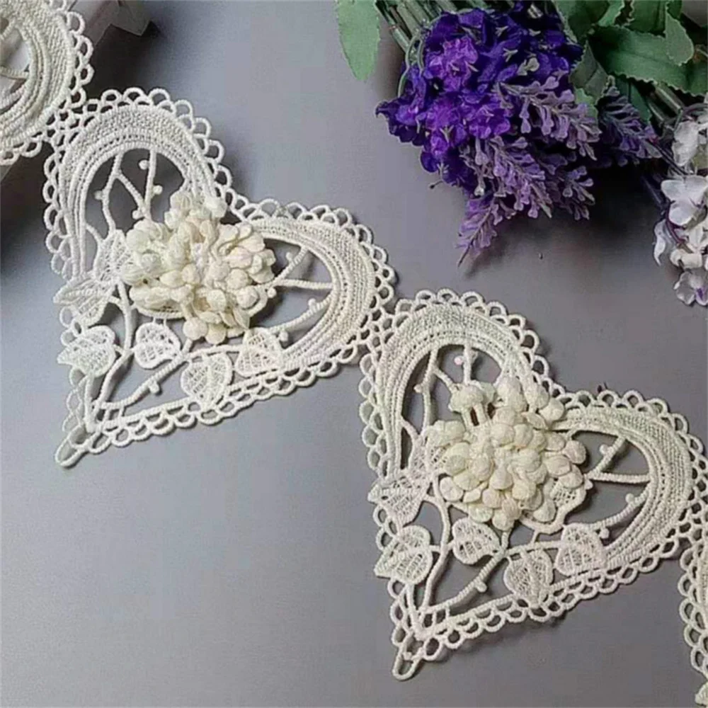 1 metro avorio 3D cuore fiore di cotone pizzo nastro di pizzo ricamato abito da sposa fatto a mano patchwork forniture per cucire artigianale