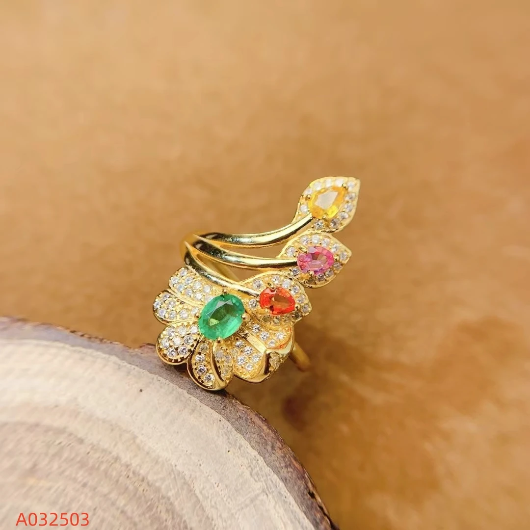 KJJEAXCMY Fine Jewelry Natural Emerald Women's Ring S925 Silver Electroplating Process Inlaid High Clarity Support Testing