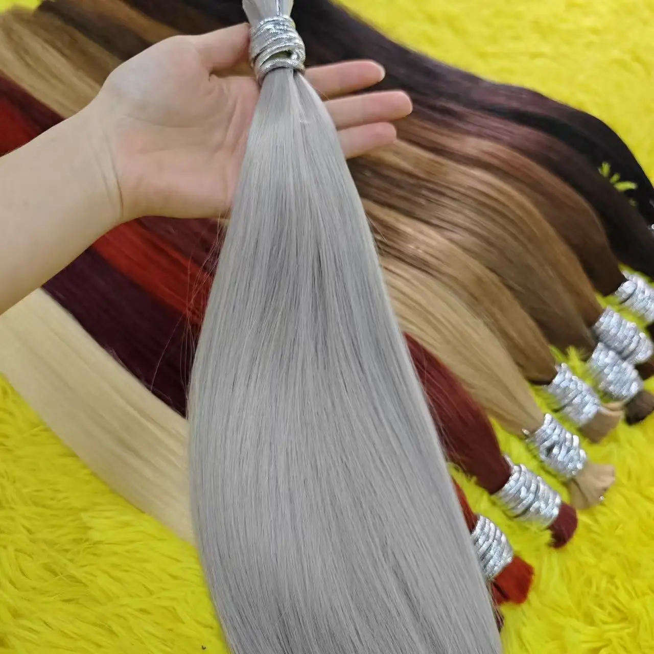 レミー人毛バルクヘア 100% バージン人毛エクステ ナチュラルストレート 18インチ人毛バルクヘア 女性用 編み込み用 各種カラー