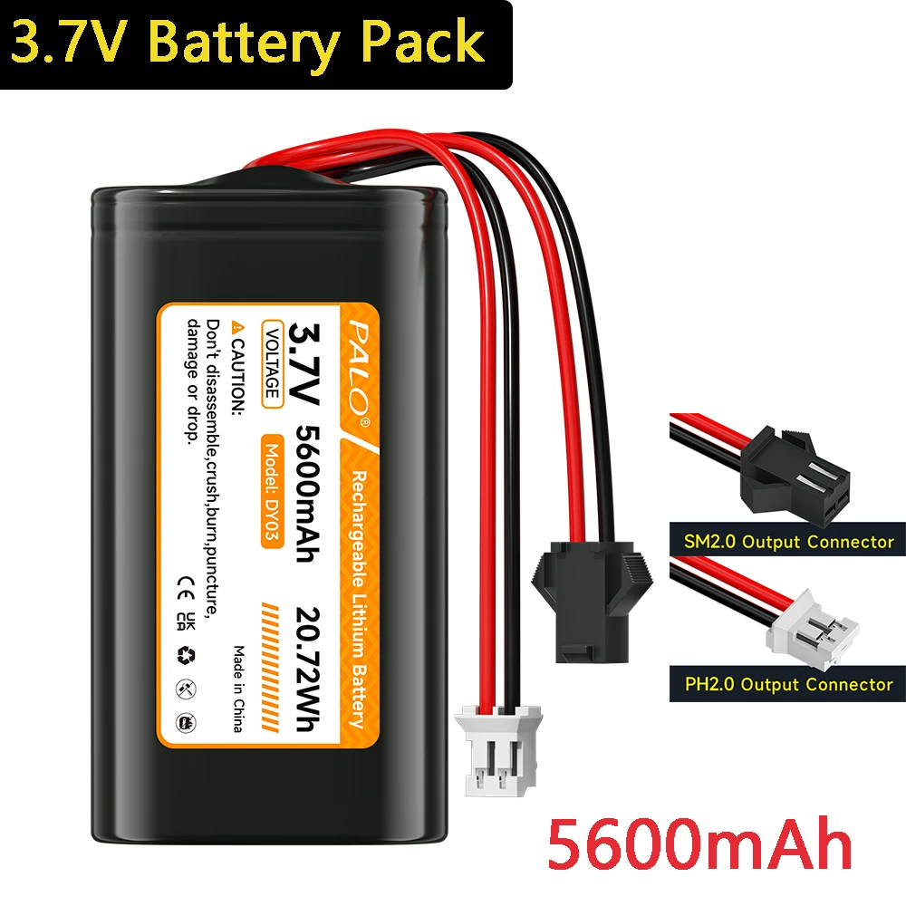 3.7V 5600mAh Rechargeable Li-ion Battery Pack With PH2.0/2P Plug  For GPS, tablet intercom, RC Car, Drone,Solar Wireless Camera