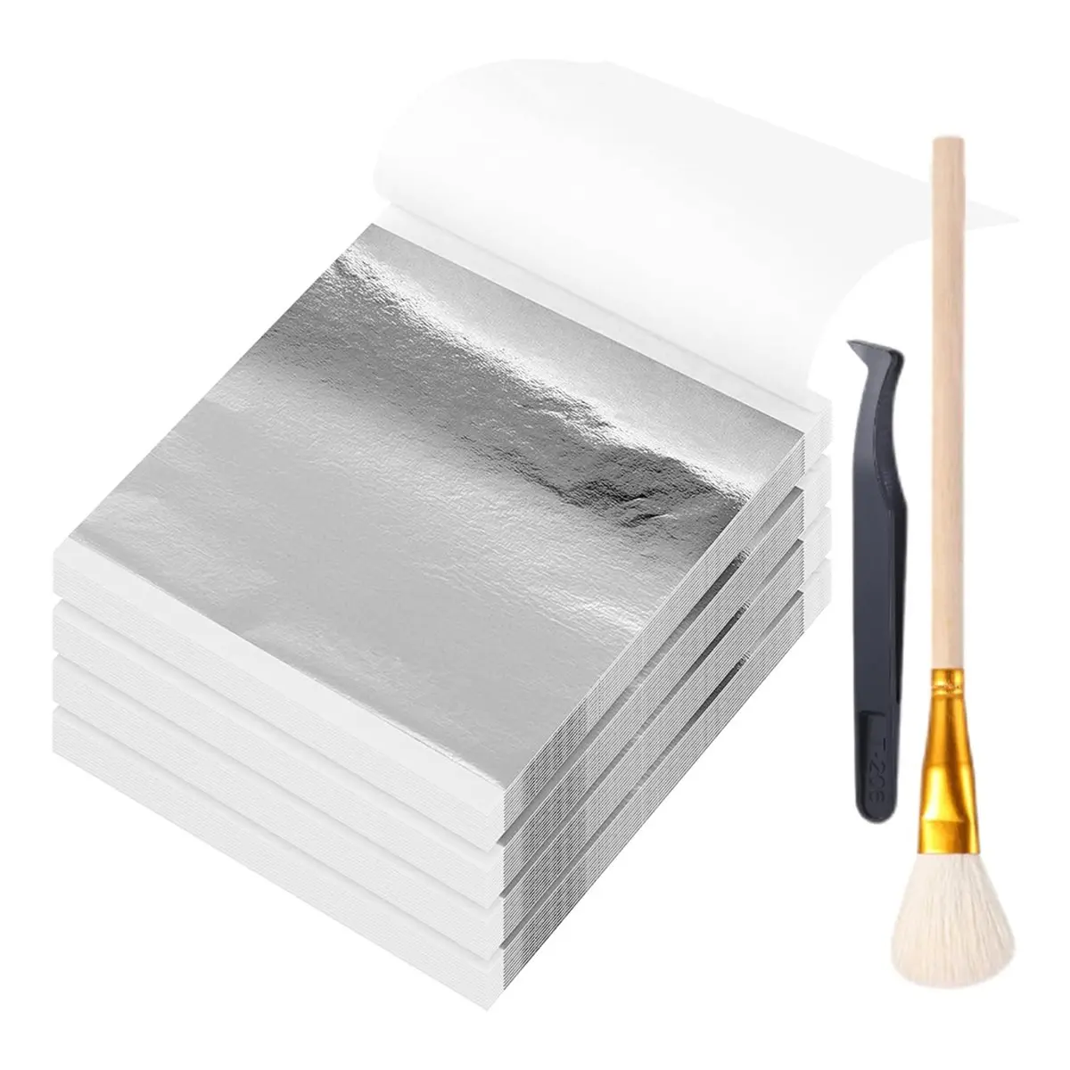 DT57 LATEST MODEL 400PCS 3.5 Inch Imitation Sheet, Art Foil Sheet Set with Brush and Nipper for Painting Gilding Silver
