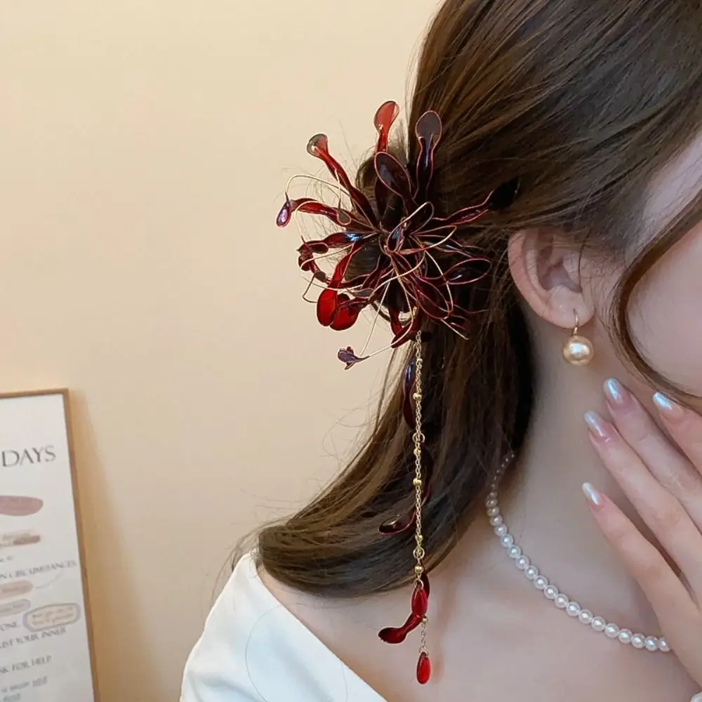 

Chinese Style Spider Lily Flower Hair Sticks Wedding Vintage Dripping Oil Tassel Hairpins Super Fairy Hanfu Chopsticks