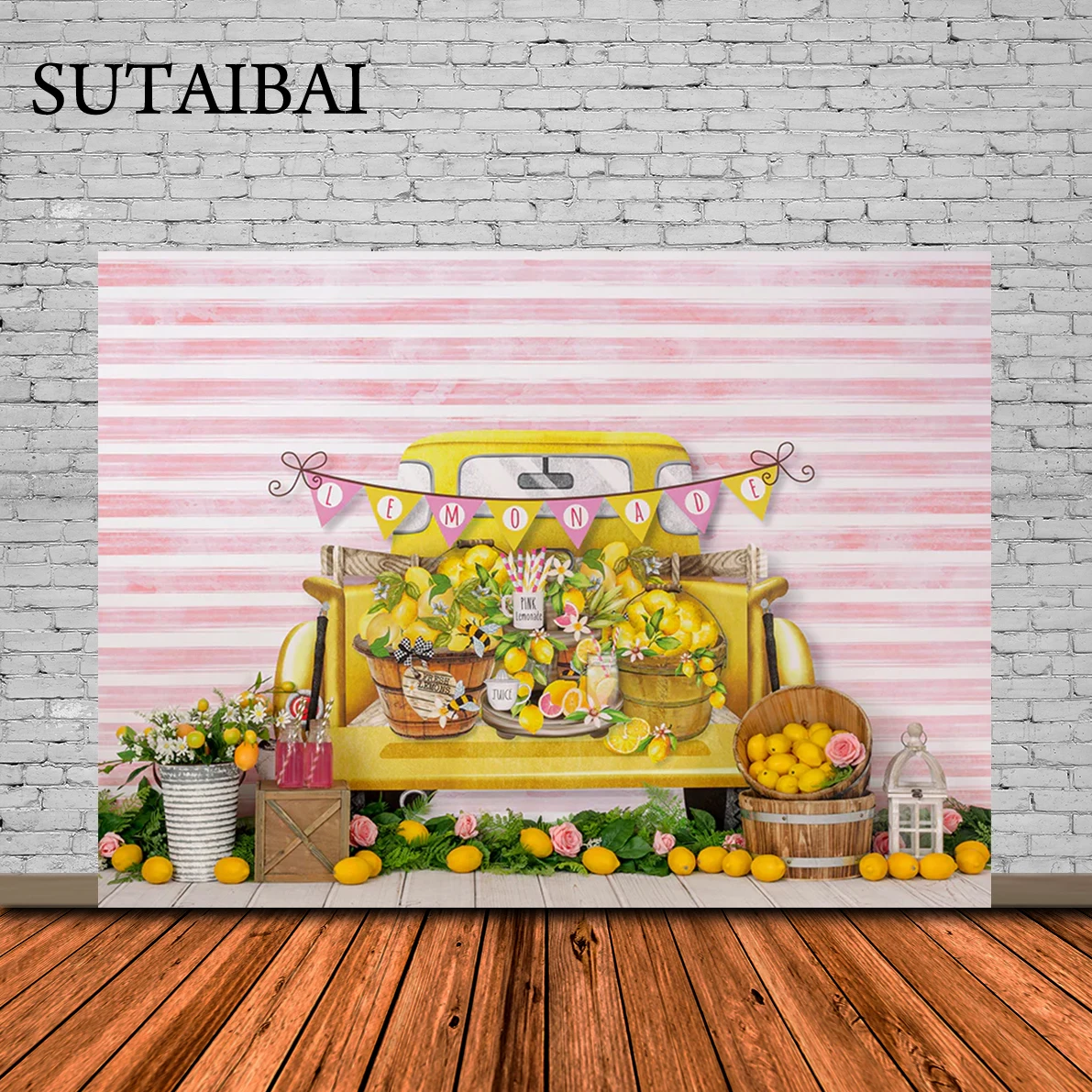 

Spring Lemon Booth Shop Fruit Baby Birthday Party Photozone Portrait Photo Background Photographic Backdrop Photo Studio