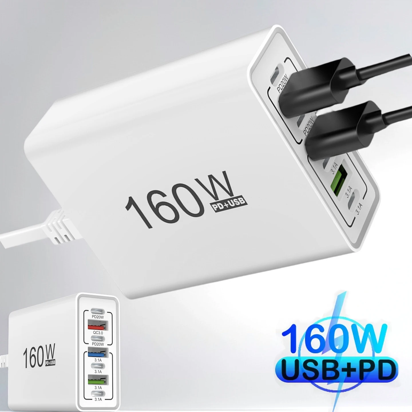 

Type C USB Charger 160W Multi Port Fast Charging Mobile Phone Charging Adapter For iPhone Samsung Xiaomi EU/US Plug Wall Charger