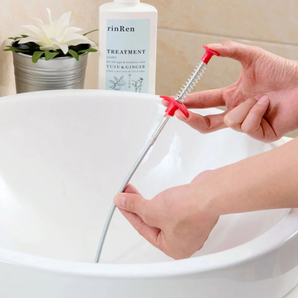 

60 Cm Sink Drain Cleaning Extractor Spiral Design Steel Wire Flexible Tool for Bathroom Kitchen Tub Sewer Drain