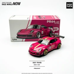 POPRACE 1:64 Porsche 997 RWB AVA Pink Gold Stripe Racing Livery Diecast Model Car Item#PR640187 In Stock Ready To Ship