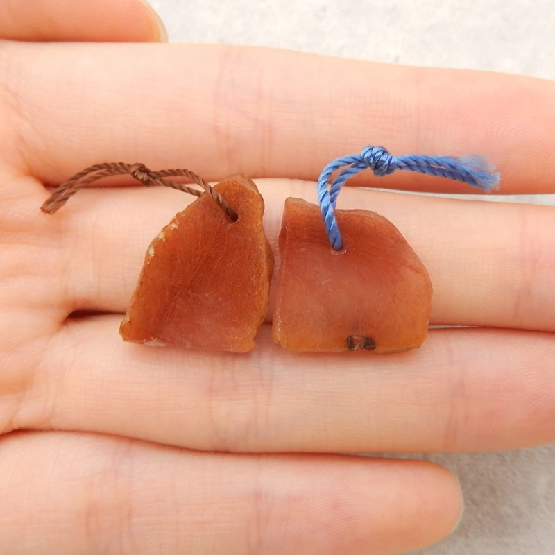 

2PCS Red Rutilated Quartz Raw Slab Pendant Pair Warm Orange Gemstone Jewelry Components for DIY Accessories 18x15x3mm-3.2g