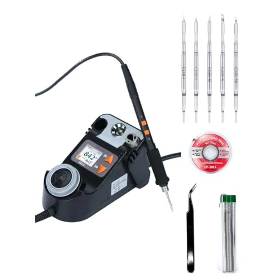 

982-V Micro Soldering Station Kit Micro Soldering kit - Compact Electric Iron with 5 Tips, Rapid Heating 194-842°F, Full-Color