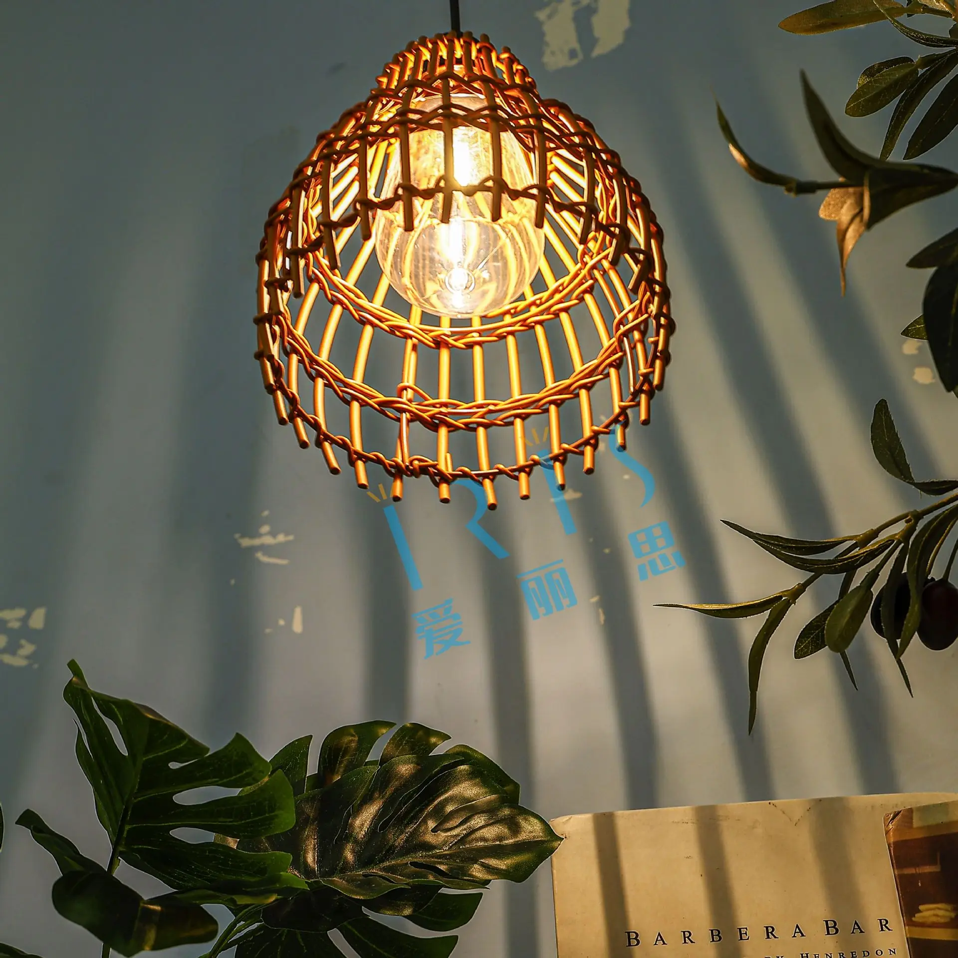

Pendant Lamp Shade Hand-woven Rattan Atmosphere Lamp Cover Waterproof Bedroom Living Room Camping Study Restaurant