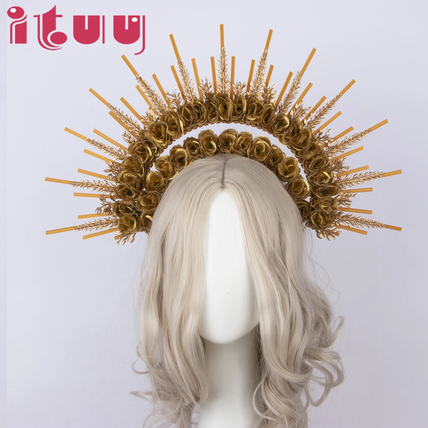 Baroque Gothic Spike Halo Crown Headpiece Goddess Mary Lolita Punk Hairband Tiara Hallowmas Festiva Party Headdress