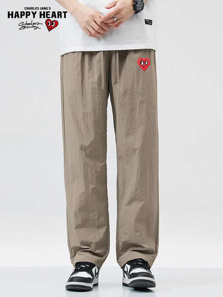 

Charles Heart Ice Silk Men's Casual Pants Summer Thin Loose Color Qui Dry Sport Straight Leg Long Trousers