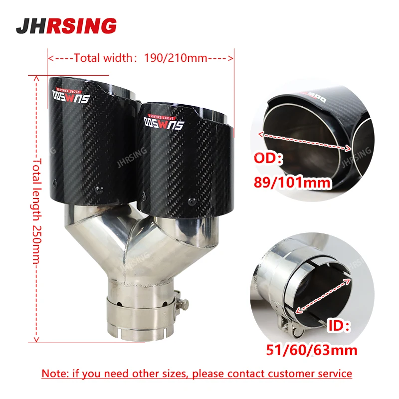 1PCS Universal Exhaust Pipe Glossy carbon fiber Stainless Y Shape Double Exit Nozzle for muffler car exhaust Pipe Modify