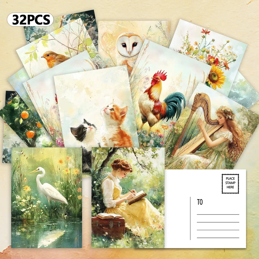 32 Stück, Aquarell-Landschaftsmotive, Postkarten, Dekorations-/Grußkarten/Postkarten, hochauflösender Druck, zum Sammeln und Versenden geeignet