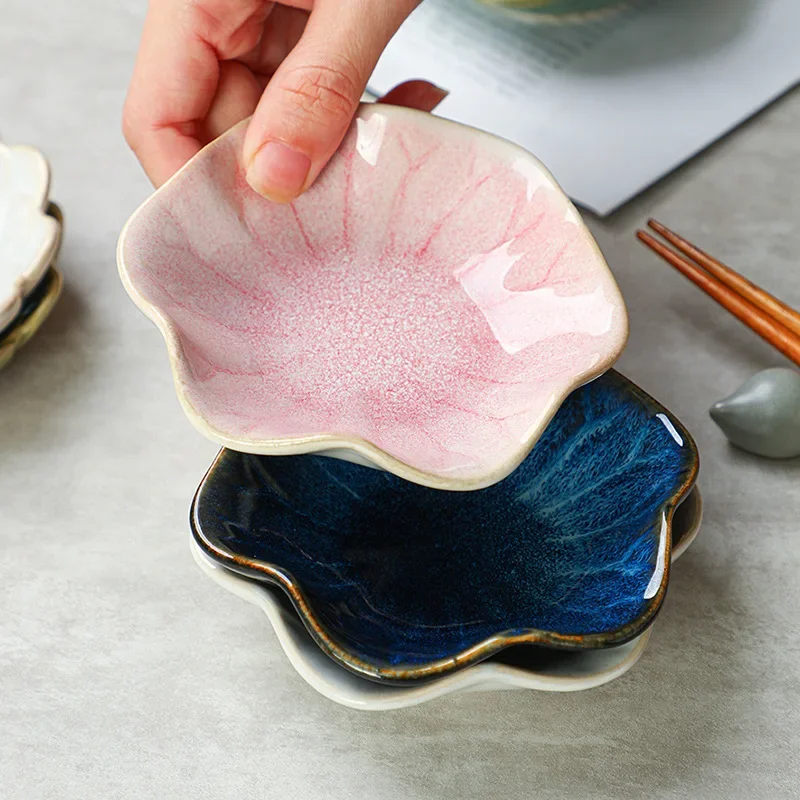 Japanese Ceramic Plate Retro Kiln Glaze Barbecue Mini Dipping Dish Sashimi Sushi Soy Sauce Dishes Home Desktop Snack Plates New