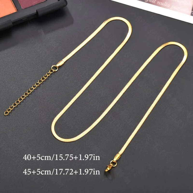 1pc 4mm Blade Chain Stainless Steel Hip‑Hop Style Plain Chain for Daily Wear 40/45cm Main Chain with 5cm Extender Chain