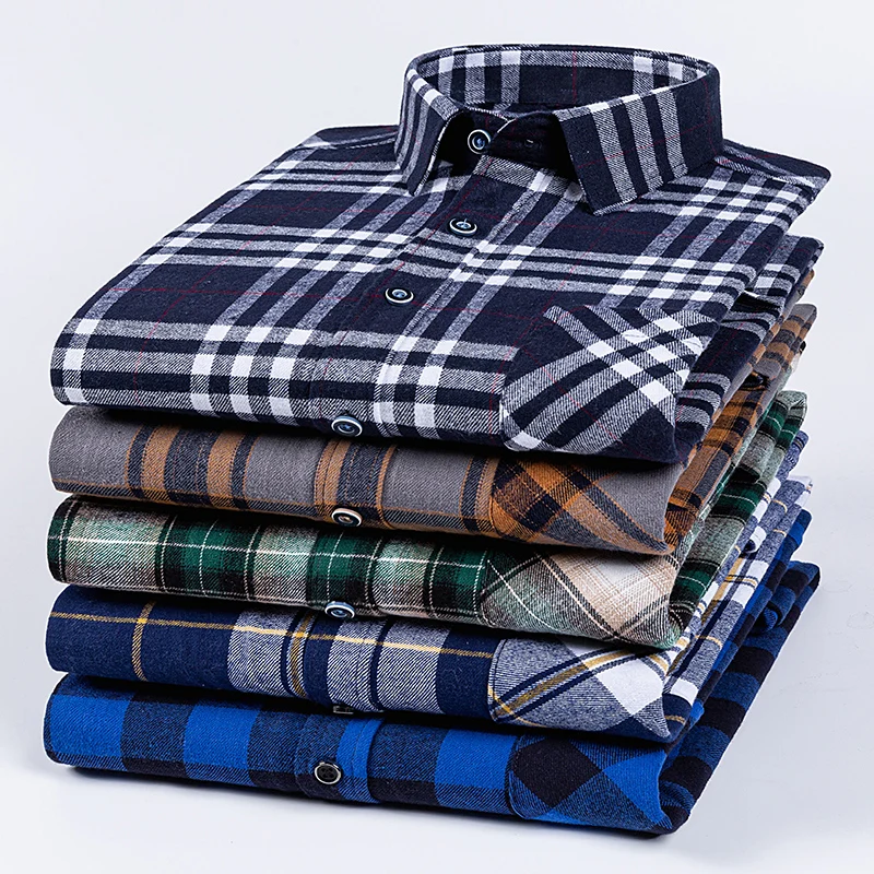 New Men's Vintage Plaid Flannel Shirt Long Sleeve 100% Cotton Fashion Casual Soft Standard Fit Men's Shirt  Large Size 7XL 8XL
