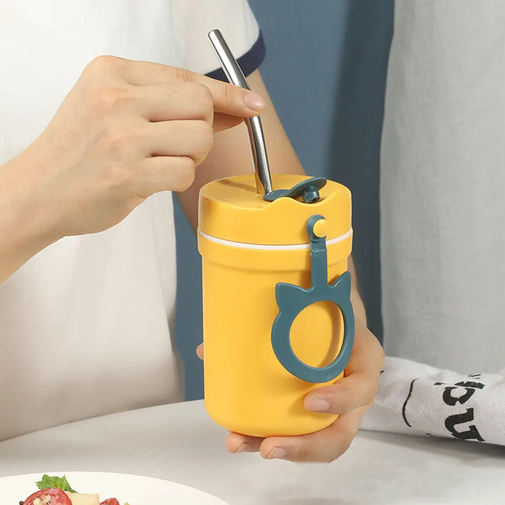 

Portable Cup Soup Cups Small Straw Spoon Microwave Safe Lightweight Easy to Carry for Home School Office Travel