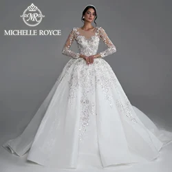 Michelle Royce Luxury Long Sleeve Ball Gown Wedding Dress 2024 Sweetheart Embroidery Glitter Lace Wedding Gown Vestidos De Novia