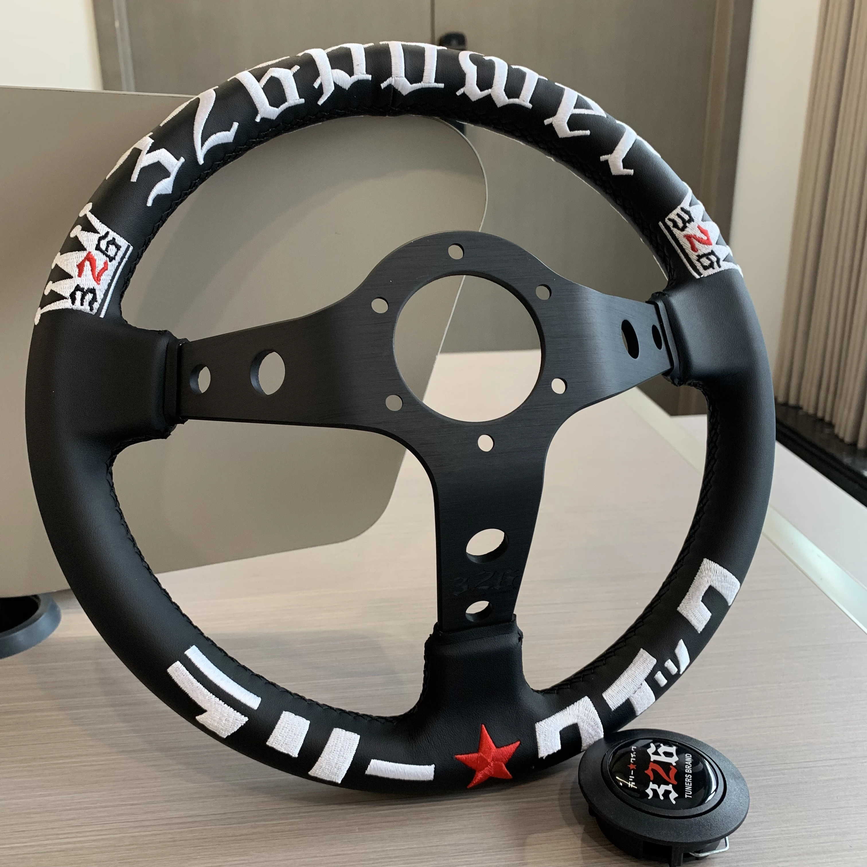 High Quality Embroidery 326POWER 330mm 90mm Deep Steering Rally Quick Steering wheel