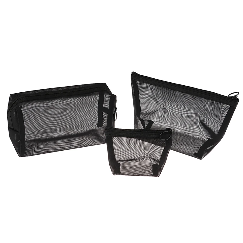 3pcs Cosmetic Bag Travel Fashion Black Toiletry Makeup Organizer Bags Case Pouch