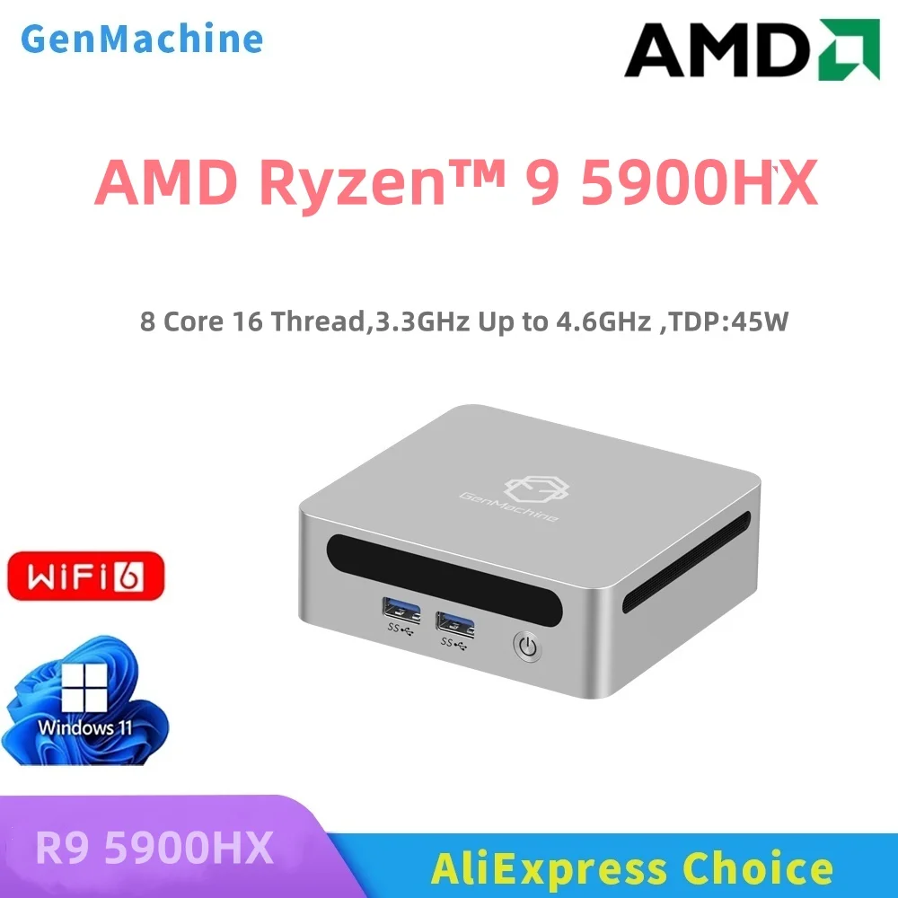 GenMachine Mini PC AMD Ryzen ™   9 5900HX Windows 11 DDR4 3.2 جيجا هرتز حتى 4.6 جيجا هرتز 8 كور 16 موضوع TDP 45 واط WIFI6 كمبيوتر ألعاب صغير يمكنك صنعه بنفسك