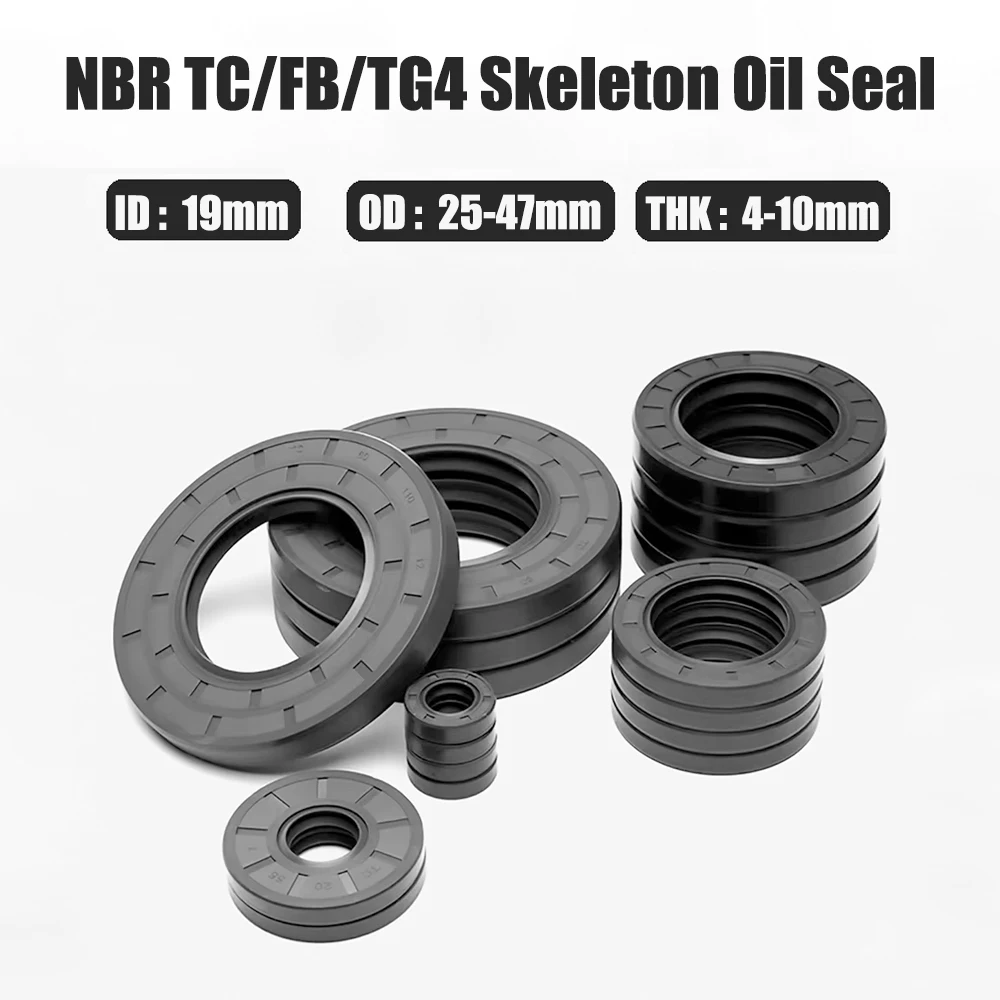 ID 19mm OD 25-47mm Thickness 4-10mm Black NBR TC/FB/TG4 Skeleton Oil Seal Nitrile Butadiene Rubber Gasket Sealing Rings