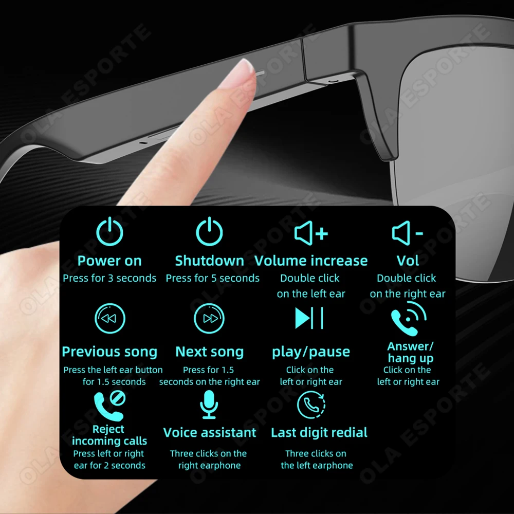 نظارات ذكية AI للتحكم الصوتي، تشغيل الموسيقى اللاسلكي، جودة صوت هاي فاي، بطارية عالية السعة، حماية من الأشعة فوق البنفسجية #6