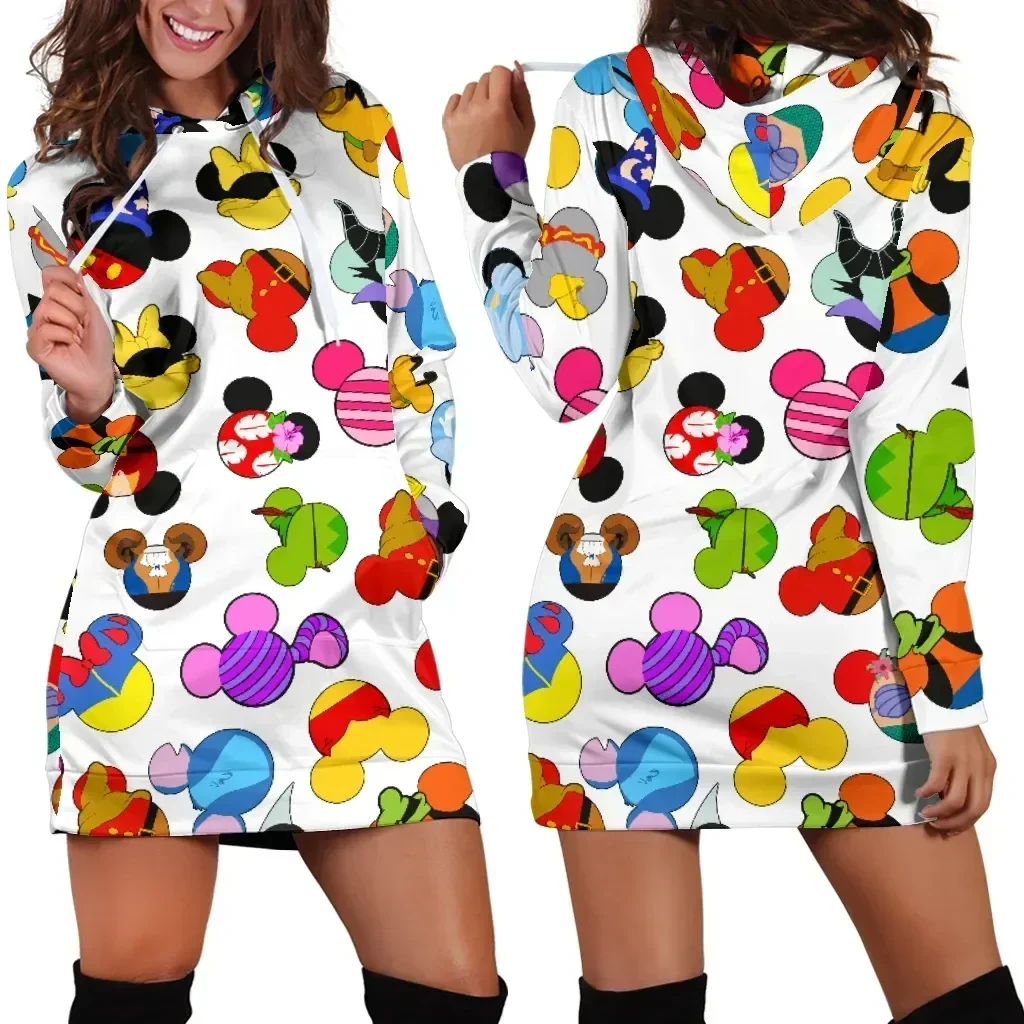 Disney Mickey Mouse Hoodie Dress Sweater Fashion Dress Sweatshirt Dress 3d Allover Printed Y2K Hoodie Dress