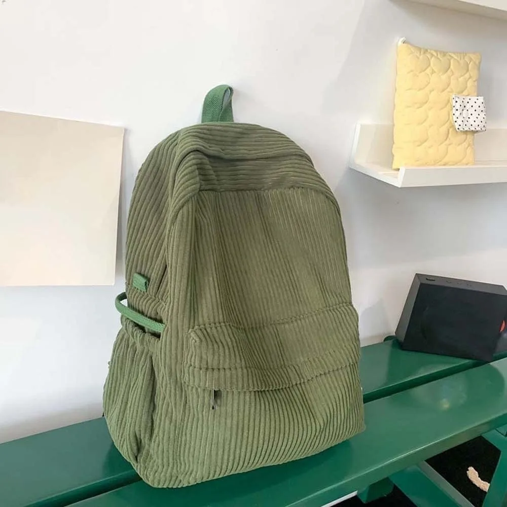 

Lightweight Corduroy Backpack Japanese Style Large Capacity Solid Color School Bag Adjustable Portable Casual Students Daypack