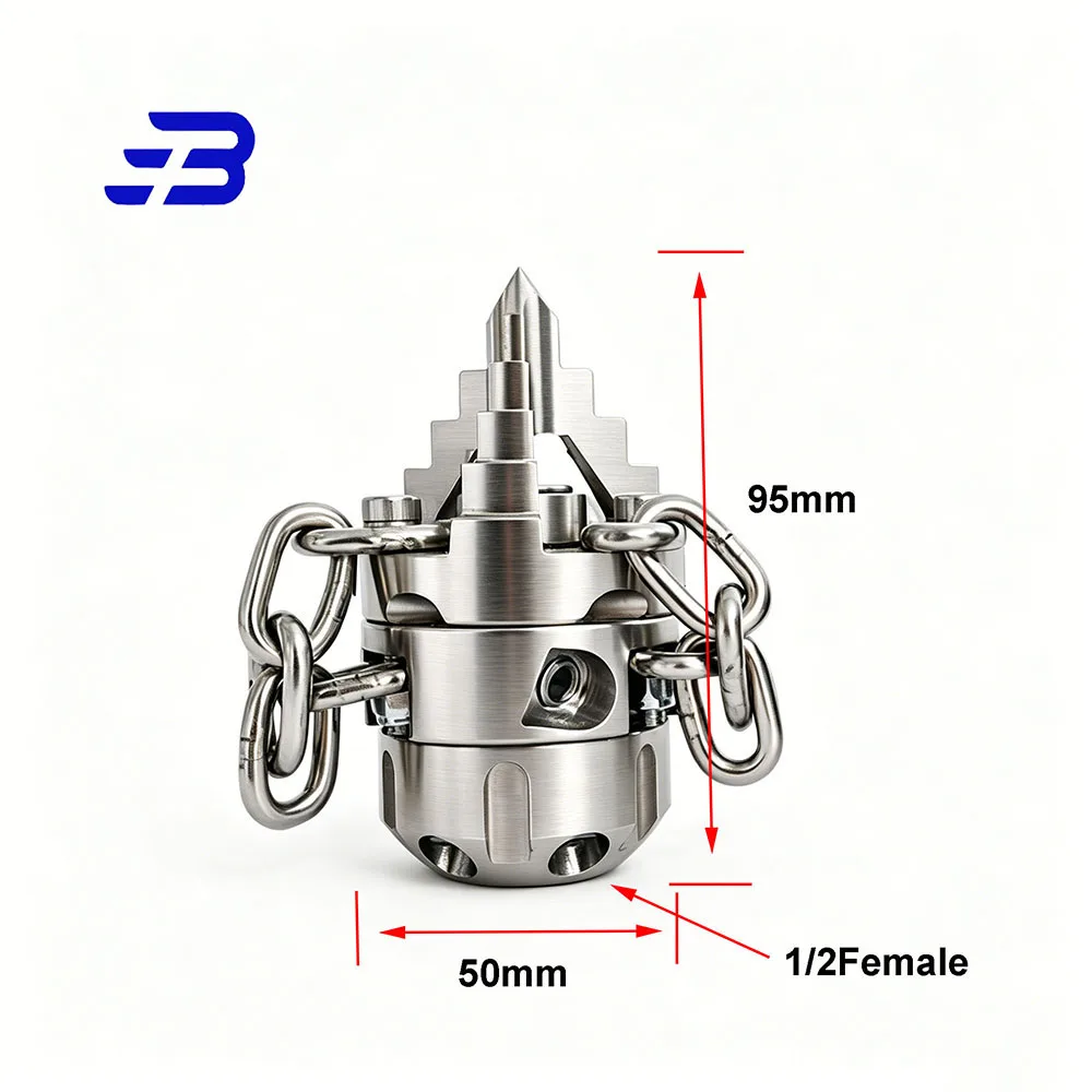 Rotating Nozzle High Pressure Drain Cleaning Nozzles Pipeline Dredging Cleaning Ceramics Sewer Jetter Chain G1/2 image 3