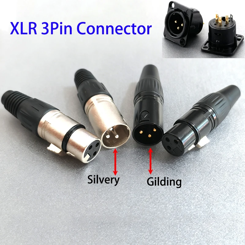 Cltgxdd HL XLR 3Pin Male/Female Microphone Audio Cable Plug Connector Cannon MIC Cable Termination Black Silver Microphone Plugs