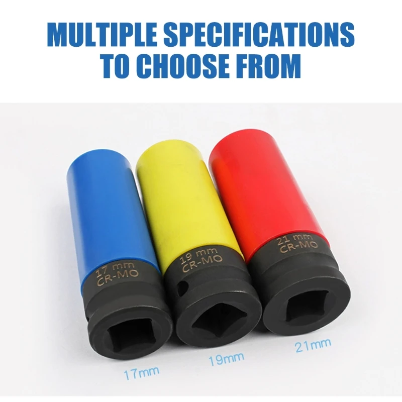 3Pcs 1/2inch Drive Impact Lugs Nut Socket Set Drive Car Accessories 17 19 21MM Wall Wheel Protectors Deep Impact Socket