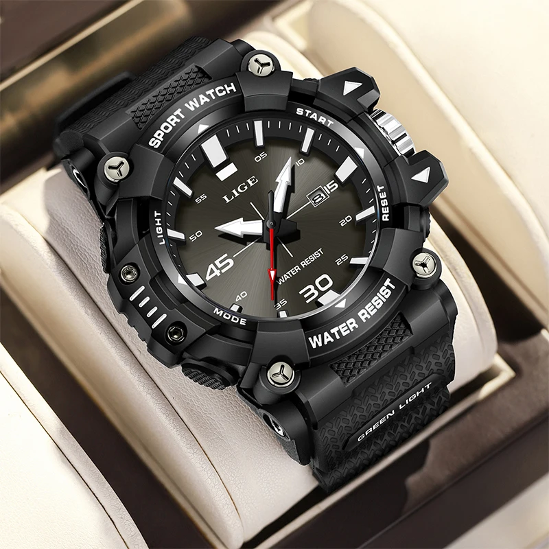 LIGE New Analog Digital Watches Men Shock Resistant Waterproof Wristwatch LED  Multi-function Watch Clock Military Reloj Hombre