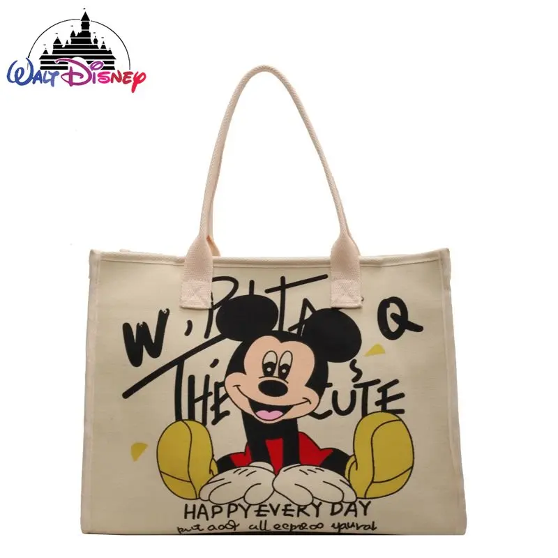 Disney-Bolso de mano de Mickey y Minnie para mujer, bolso de hombro de gran capacidad, de lona, de marca de lujo, a la moda