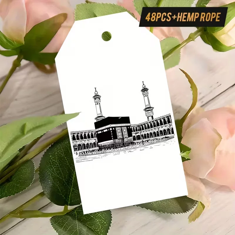 48 قطعة من علامات الهدايا الورقية للمسجد الإسلامي مع أوتار القرآن الكريم الإسلامي شكرًا لك العلامات الورقية لصالح الحفلات الإسلامية #1