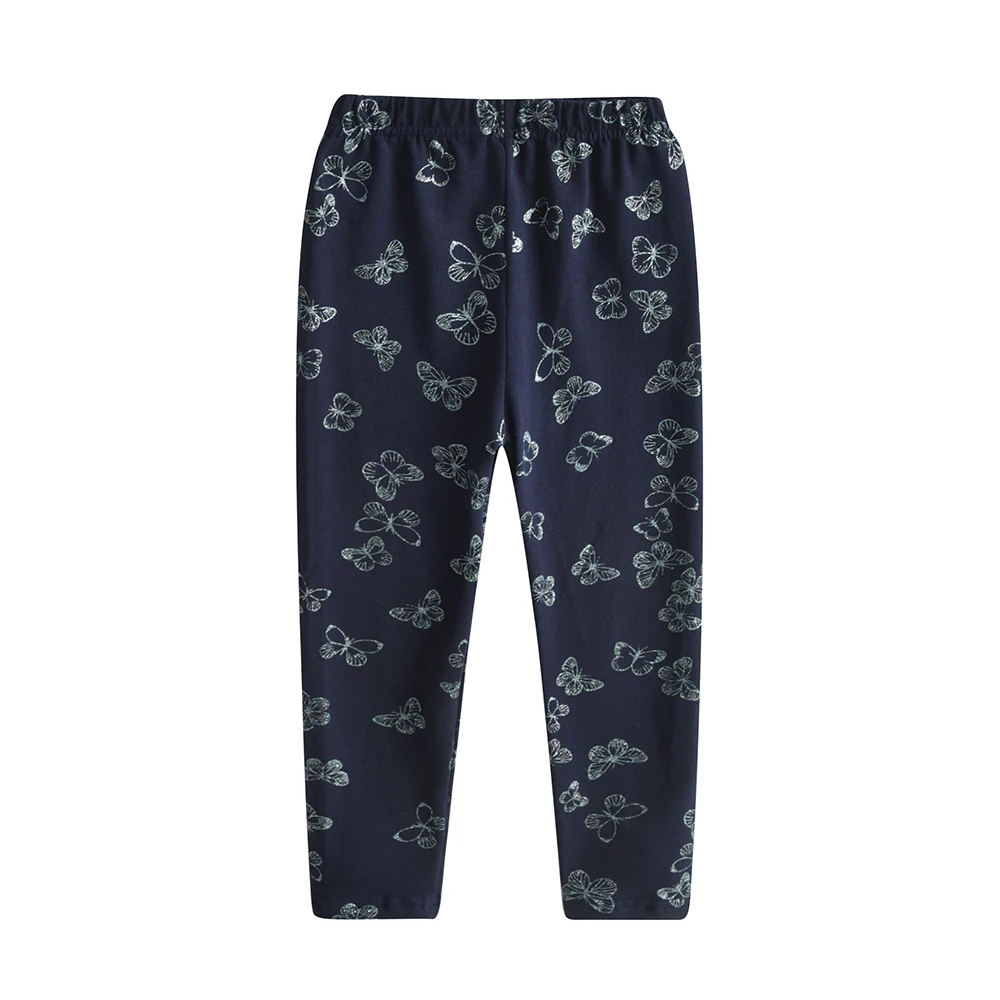 

VIKITA Children Bottoms Wear Kids 100% Cotton Casual Daily Trousers Girls Butterfly Print Navy Blue Pants Children Clothes