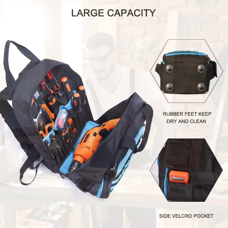 

Heavy-Duty Electrician Tool Backpack Large Waterproof Multi-Pocket Durable Work Bag for Construction Repair Tool Organizer Pouch