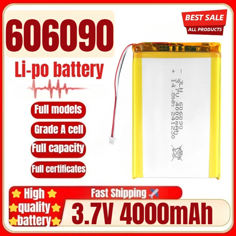 606090 3.7V 4000mAh Polymer Lithium Rechargeable Battery for High Capacity Power Bank DIY Power Bank Bluetooth Speaker Solar