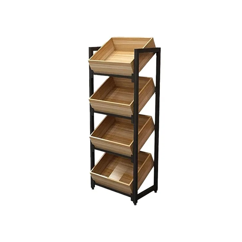 Supermarket Fresh Steel Wood Fruit Rack Grocery Store Nakajima Display Rack Convenience Store Vegetable Rack
