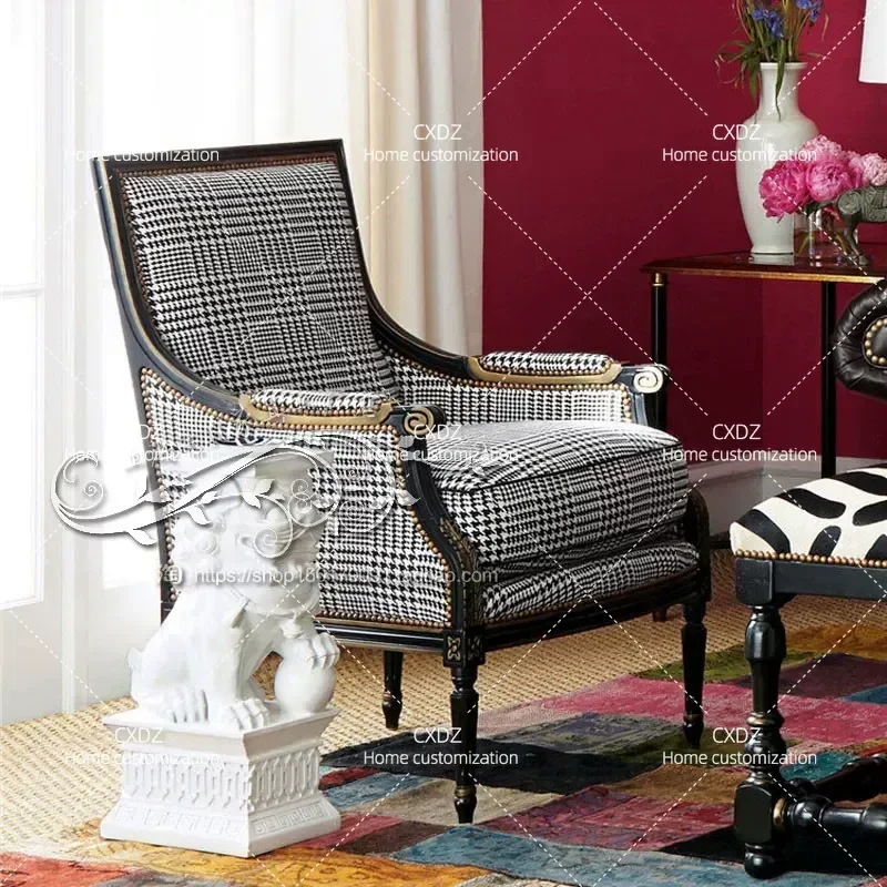 Solid Wood Living Room Single Sofa Chair Fabric Simple Leisure Chair Retro Small Apartment Tiger Chair