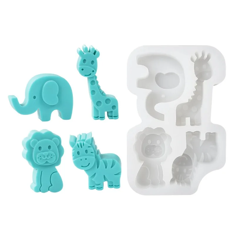 

DIY Baking Cake Mold Four-link Animal Giraffe Elephant Lion Zebra Scented Candle Silicone Mold Cake Decoration Accessories