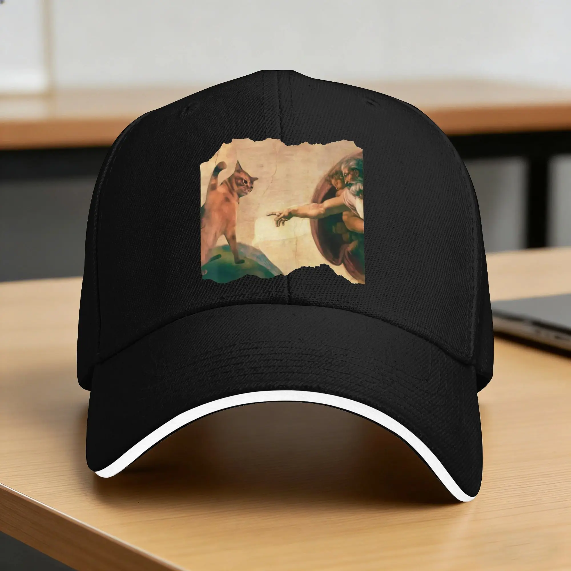 Funny Cat Swatting God's Hand Parody Cat Casual Baseball Cap Sport Hip Hop Hats Spring Breathable Unisex Men Snapback Cap